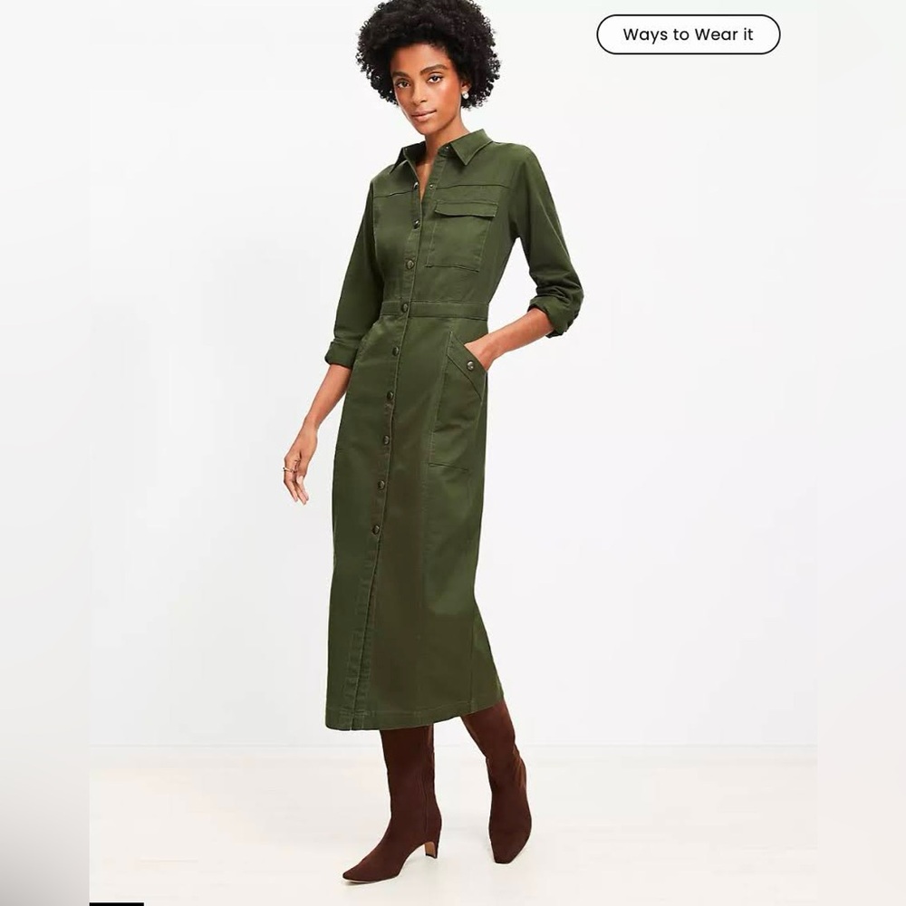 Loft Petite Twill Midi Pocket Shirtdress